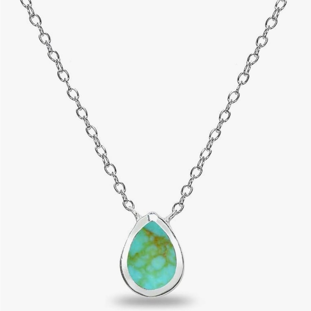 Sterling Sliver Polished Inlay Teardrop Minimalist Dainty Necklace